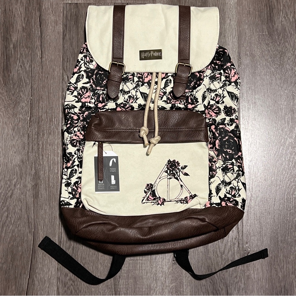 Harry Potter Deathly Hallows Backpack Slouch Floral Large Bioworld Original NWT